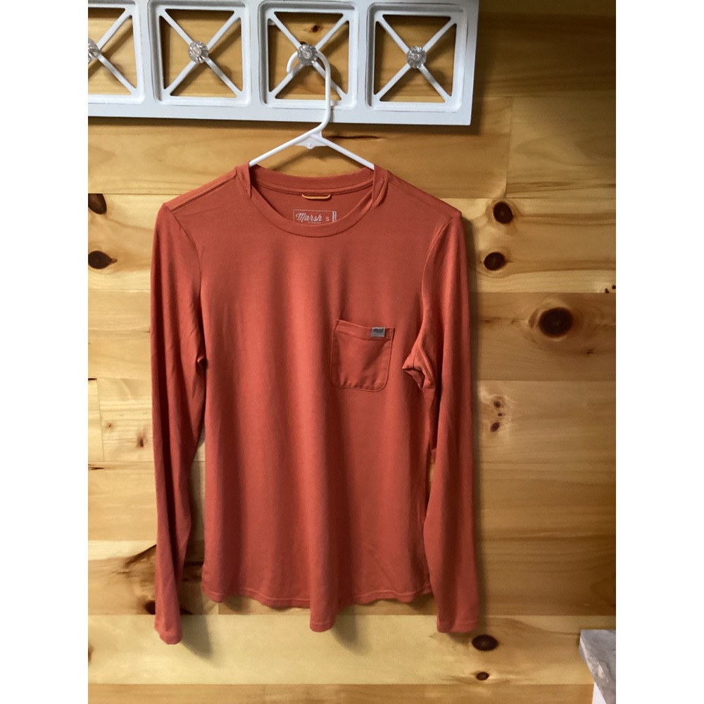 Marsh Wear Mens Long Sleeve Pocket Tee Burnt Orange Rust Size Small Coastal